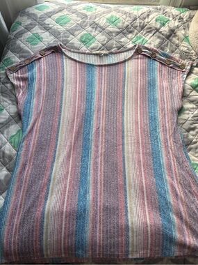 Button-Shoulder Striped Tunic in Pink & Blue